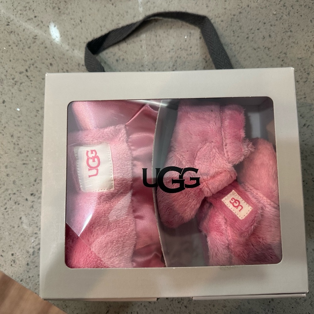 UGG Pink Baby Booties and Lovey Set